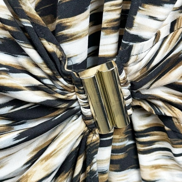 Calvin Klein Black and Brown Faux Wrap Blouse With Gold Embellishment Size 2X - Picture 4 of 7
